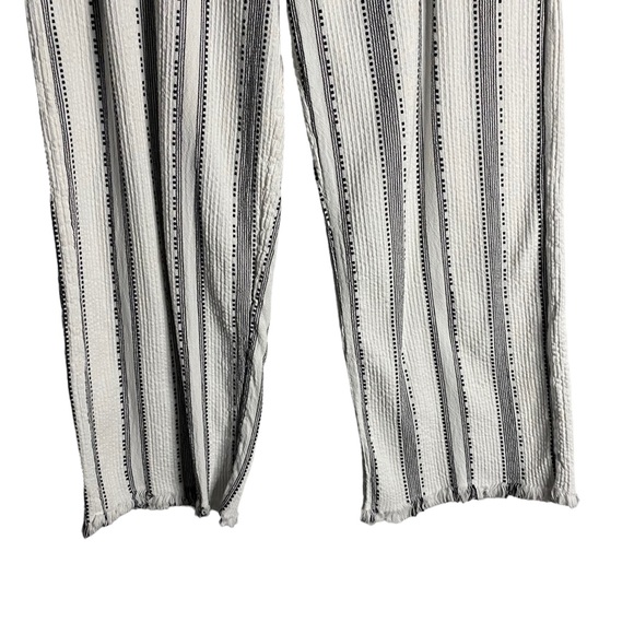 Ellis & Dewey Women's Black and White Striped Frayed Hem Pants - Picture 3 of 7
